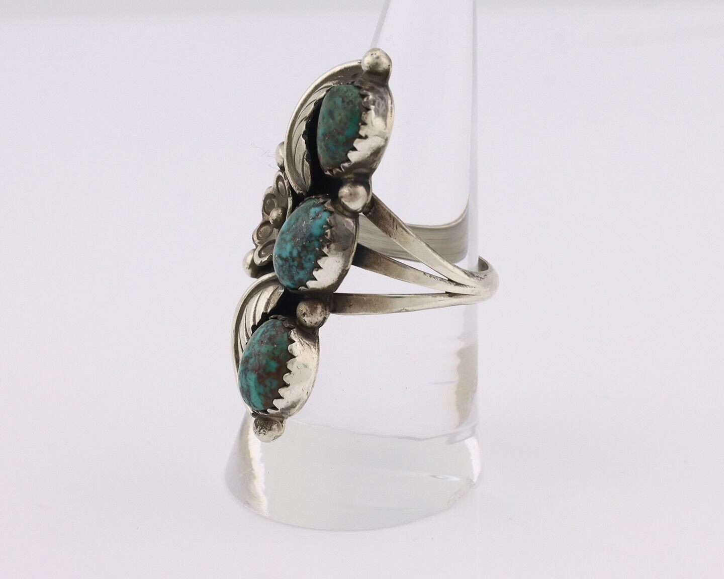 Navajo Ring 925 Silver Blue Diamond Turquoise Native American Artist C.80's