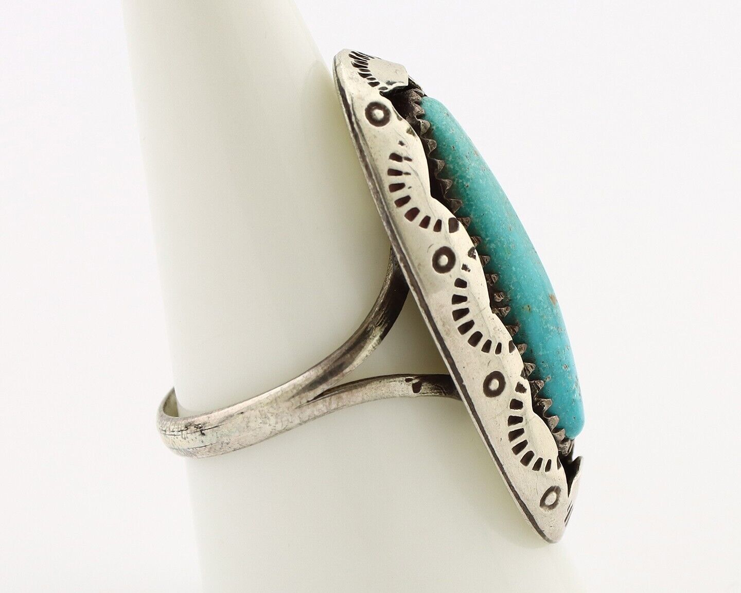 Navajo Ring 925 Silver Natural Kingman Turquoise Native American Artist C.80's