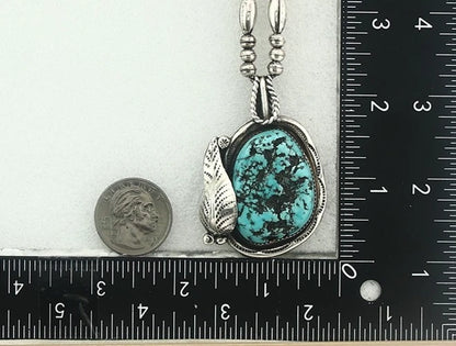 Navajo Necklace 925 Sterling Silver Natural Turquoise Vintage Signed Wes Craig