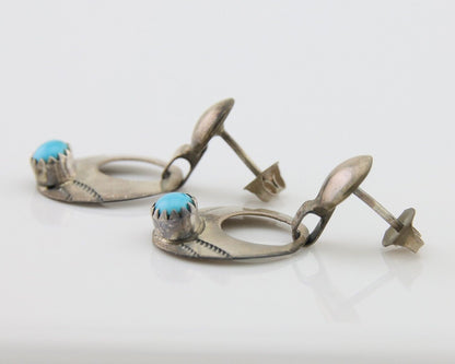 Navajo Dangle Earrings 925 Silver Natural Turquoise Artist Signed KF C.80's