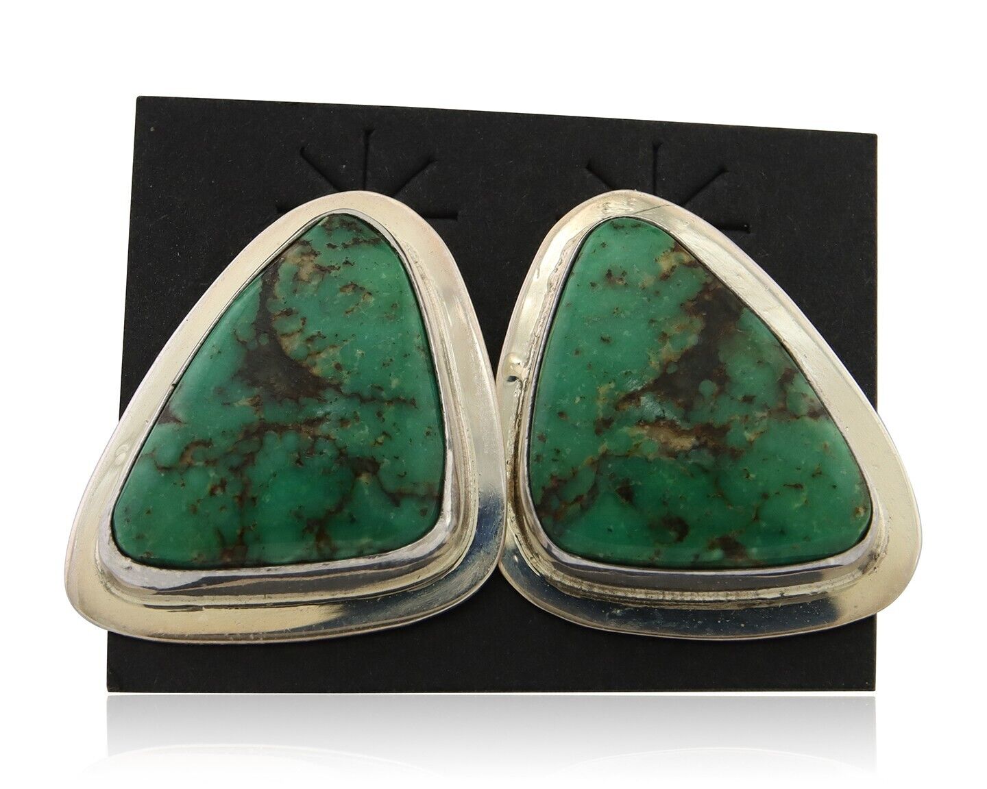 Navajo Shield Earrings 925 Silver Natural Turquoise Artist Signed M.S. C.80's