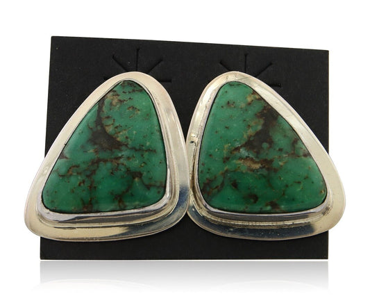 Navajo Shield Earrings 925 Silver Natural Turquoise Artist Signed M.S. C.80's
