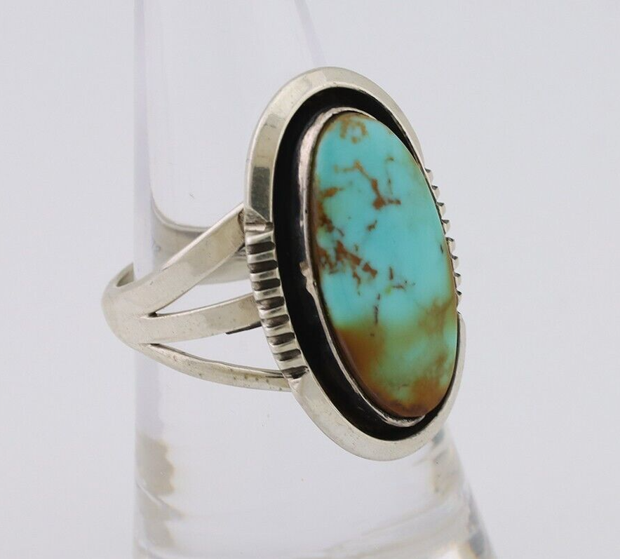Navajo Hand Stamped Ring 925 Silver Natural Turquoise Native Artist C.80's