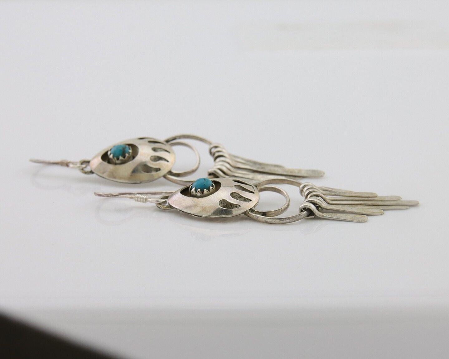 Navajo Dangle Earrings 925 Silver Natural Turquoise Artist Signed ES C.80's