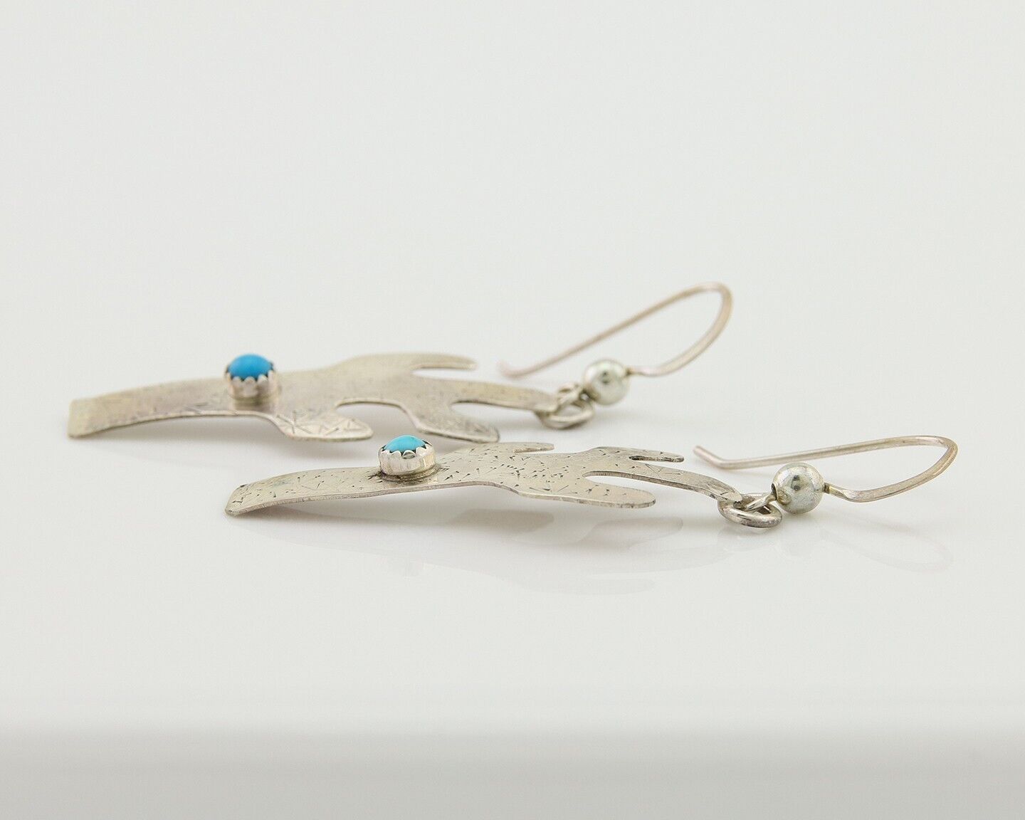 Navajo Handmade Cactus Earrings 925 Silver Natural Turquoise Native Artist C.80s