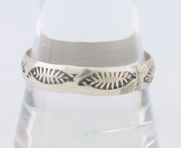 Navajo Hand Stamped Band 925 Silver 5.0 mm Signed Larry Chavez Size 11.75 C.80's