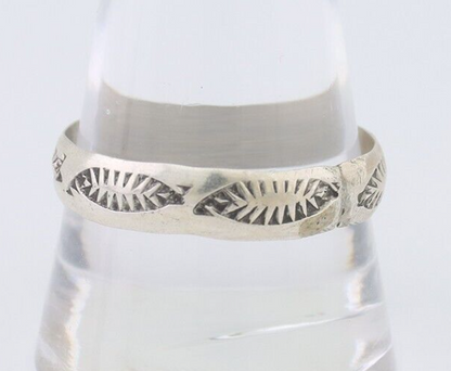 Navajo Hand Stamped Band 925 Silver 5.0 mm Signed Larry Chavez Size 11.75 C.80's