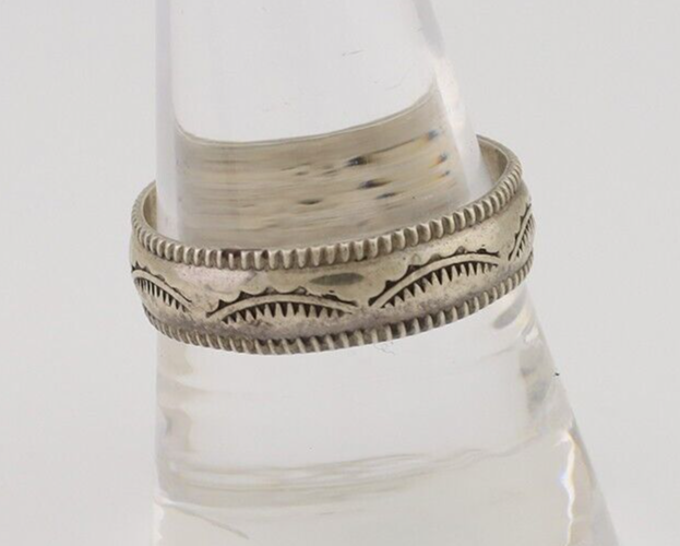 Navajo Hand Stamped Band 925 Silver 6.0 mm Native Artist Size 9.75 C.80's