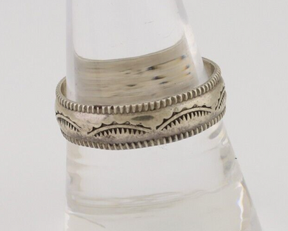 Navajo Hand Stamped Band 925 Silver 6.0 mm Native Artist Size 9.75 C.80's