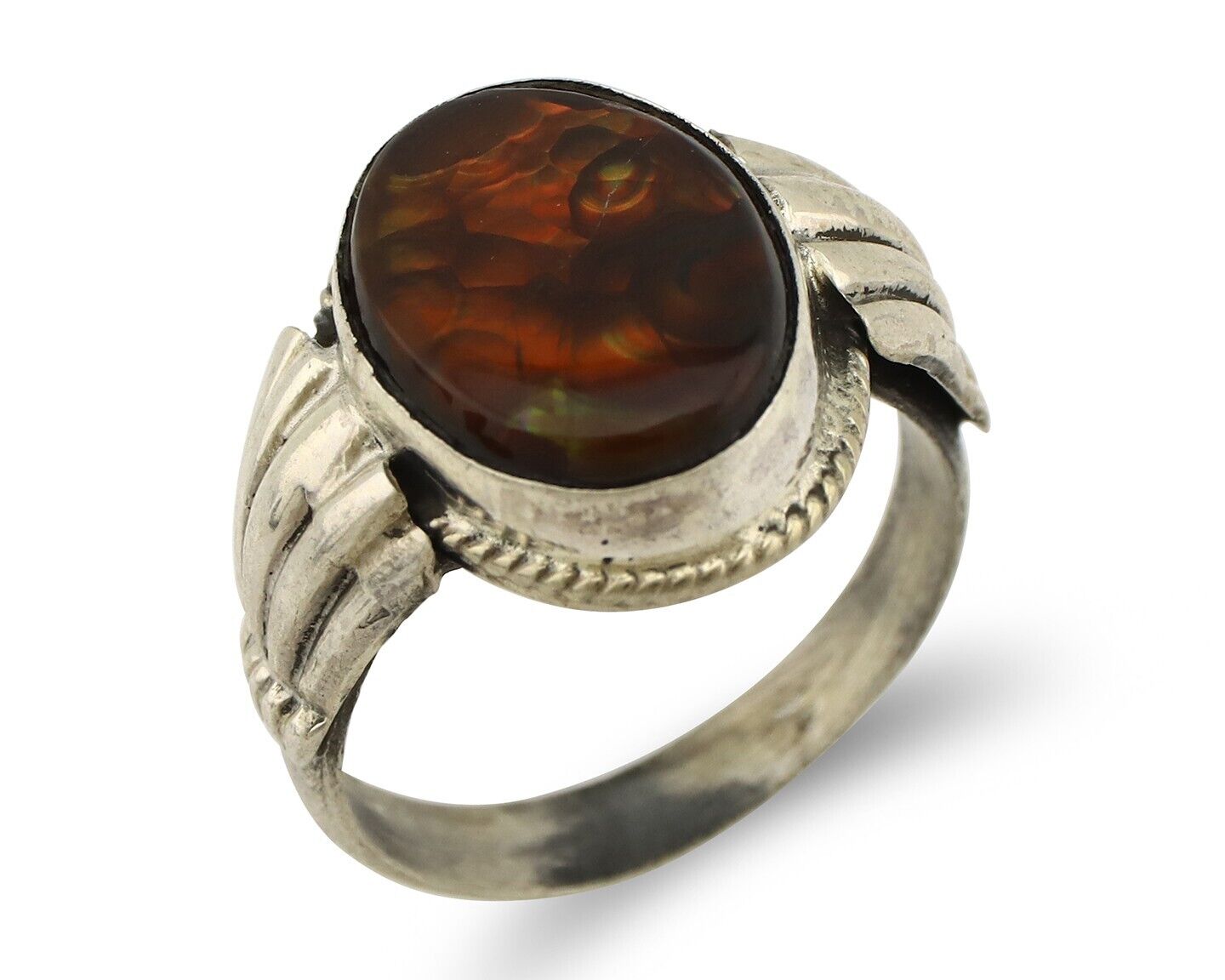 Navajo Handmade Ring 925 Silver Natural High Grade Fire Opal Native Artist C.80s