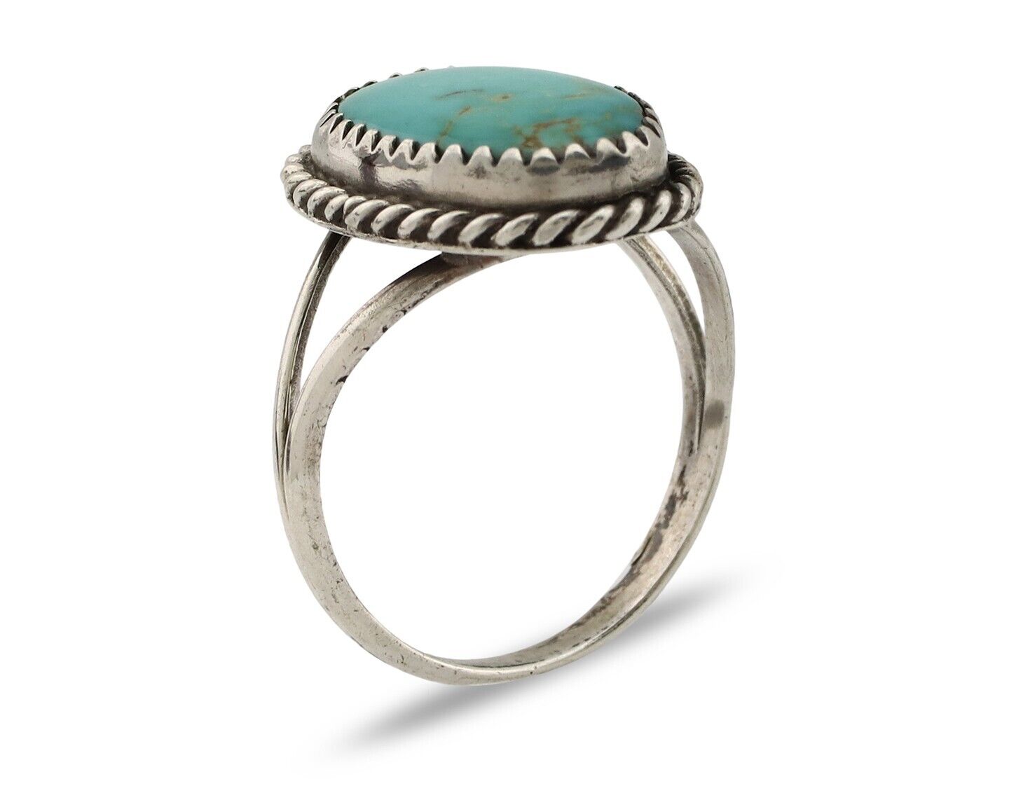 Navajo Ring 925 Silver Kingman Turquoise Native American Artist C.80's