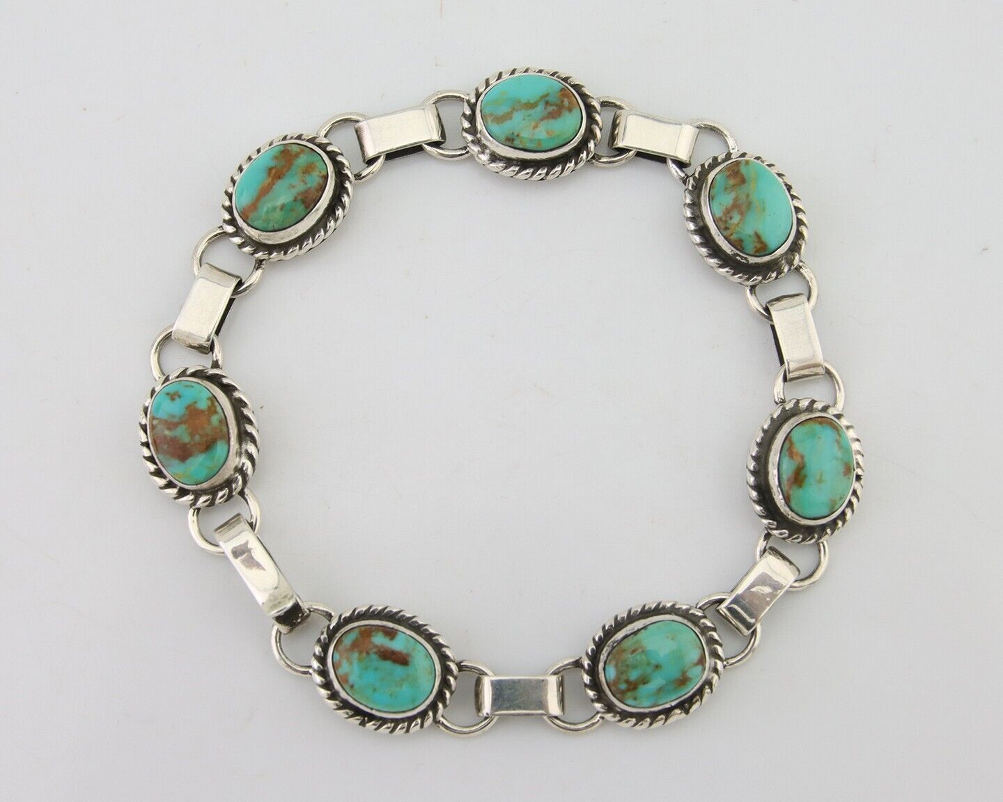 Navajo Bracelet 925 Silver Natural Blue Turquoise Native American Artist C.80's