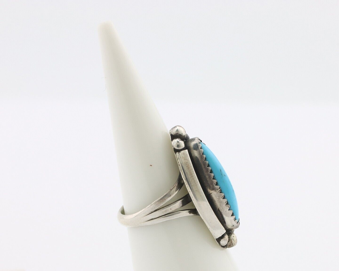 Navajo Ring .925 Silver Sleeping Beauty Turquoise Signed SkyStone Creations C80s