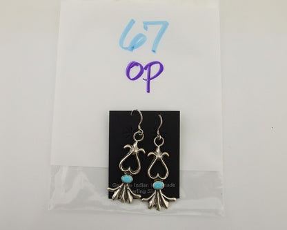 Navajo Dangle Earrings 925 Silver Blue Turquoise Native American Artist C.80's