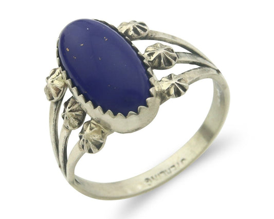 Navajo Ring 925 Sterling Natural Lapis Handmade Native Artist C.80's