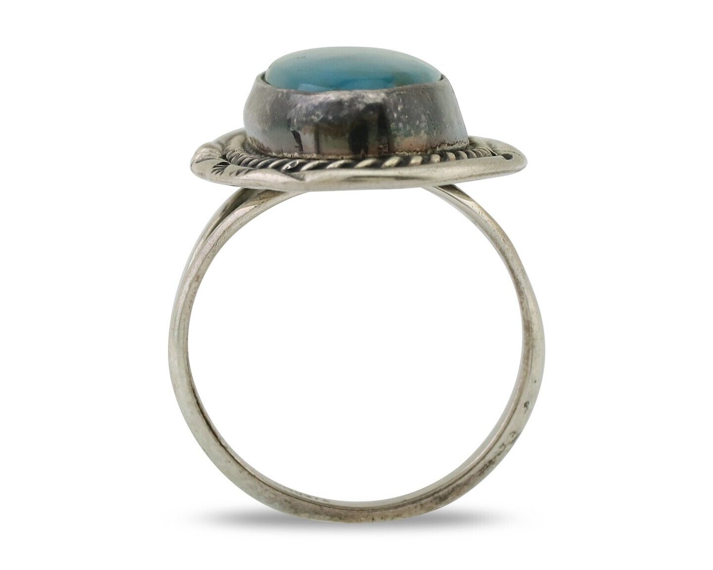 Navajo Ring 925 Silver Kingman Turquoise Native American Artist C.80's