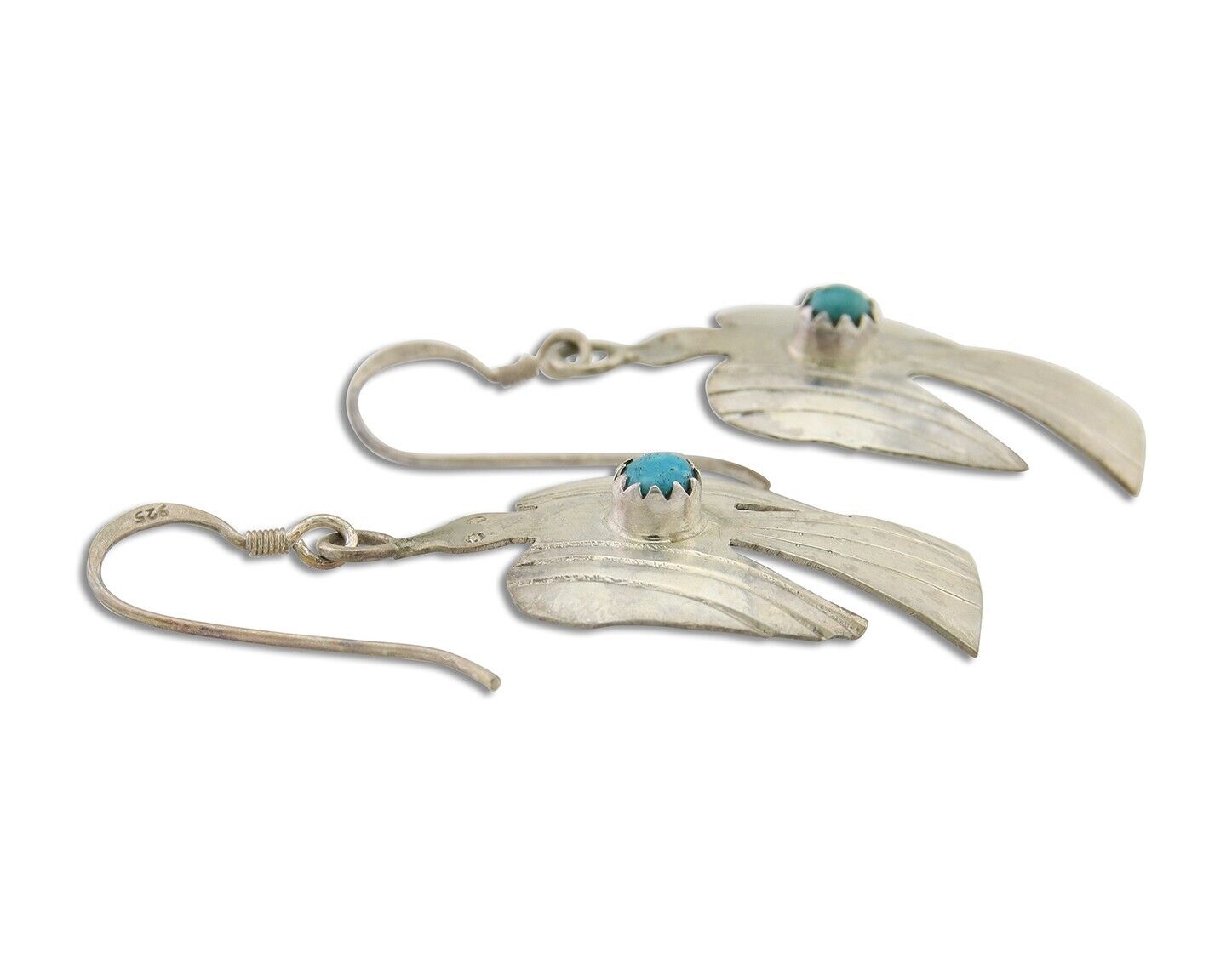 Navajo Thunderbird Earrings 925 Silver Natural Turquoise Native Artist C.80's