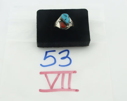 Vintage Navajo Ring 925 Sterling Silver Natural Gemstone Authentic Size 8.25