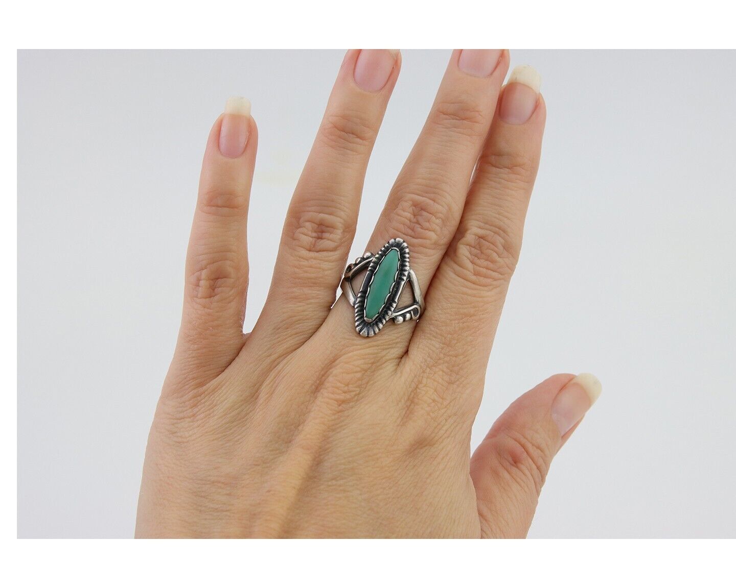 Navajo Ring 925 Silver Natural Turquoise Signed Kachina Signed 6.0