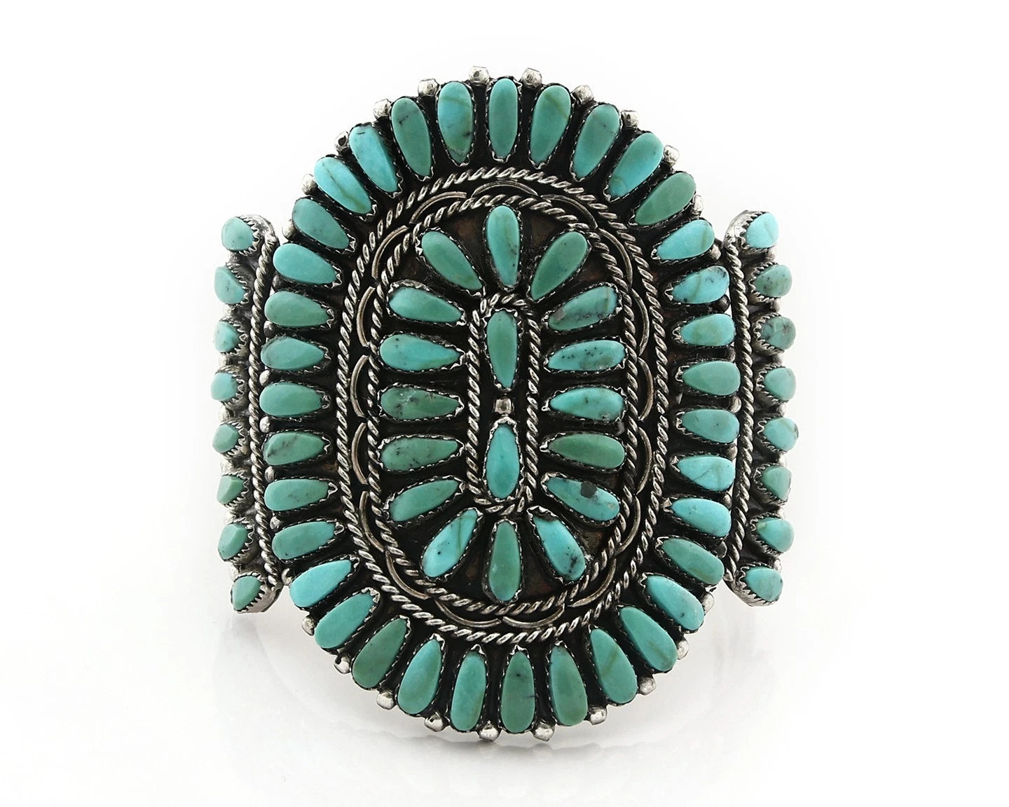 Navajo Cuff Bracelet Sterling Silver Kingman Vintage Turquoise Signed LH C.80's