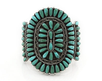 Navajo Cuff Bracelet Sterling Silver Kingman Vintage Turquoise Signed LH C.80's