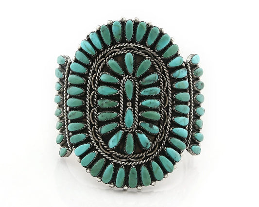 Navajo Cuff Bracelet Sterling Silver Kingman Vintage Turquoise Signed LH C.80's