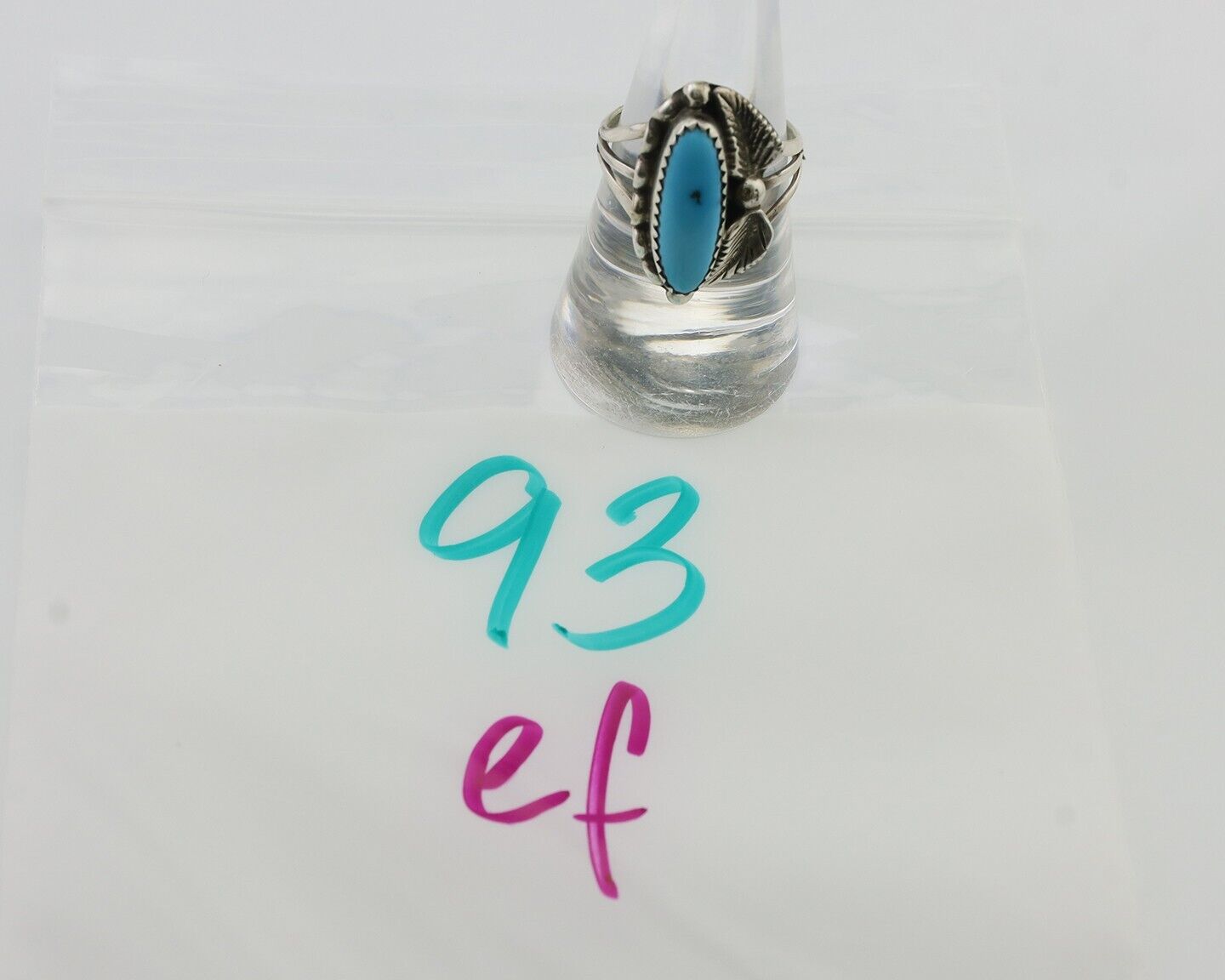 Navajo Ring 925 Silver Kingman Turquoise Artist Signed SC C.80's