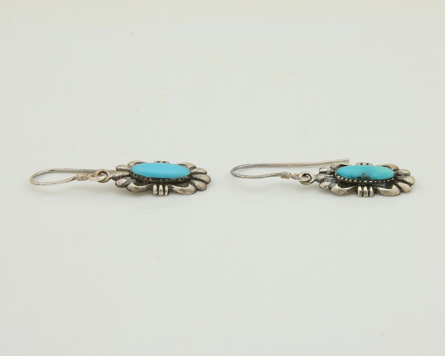 Navajo Hand Stamped Earrings 925 Silver Natural Turquoise Native Artist C.80's