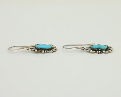 Navajo Hand Stamped Earrings 925 Silver Natural Turquoise Native Artist C.80's