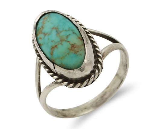 Navajo Ring 925 Silver Kingman Turquoise Artist Native American Signed C.80's