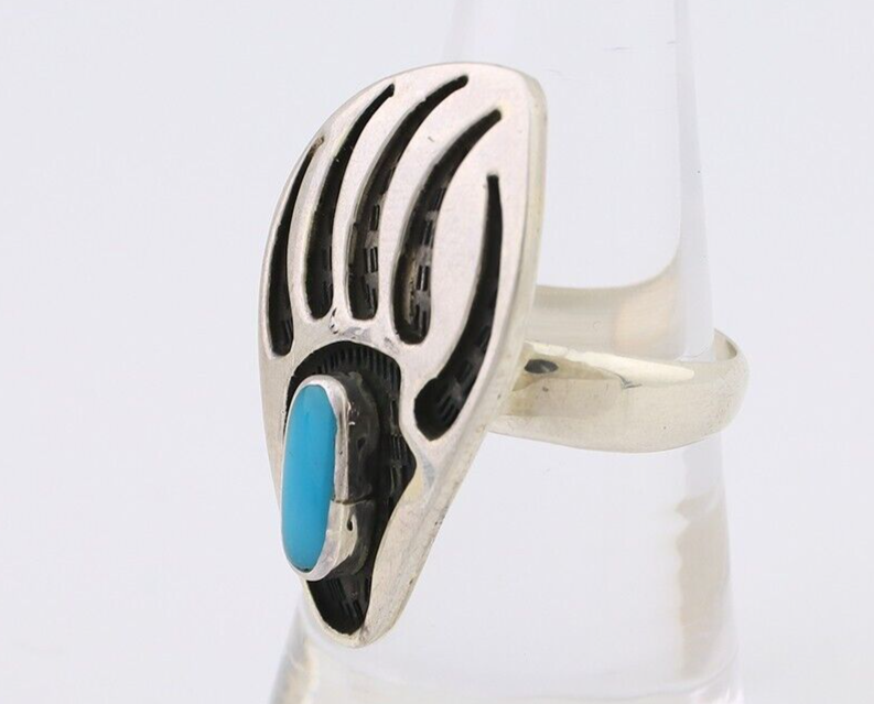 Navajo Badger Paw Ring 925 Silver Turquoise Native American Artist C.80's