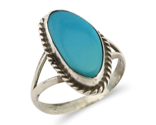 Navajo Ring 925 Silver Natural Turquoise Artist Signed Rabbit Stick C.80's