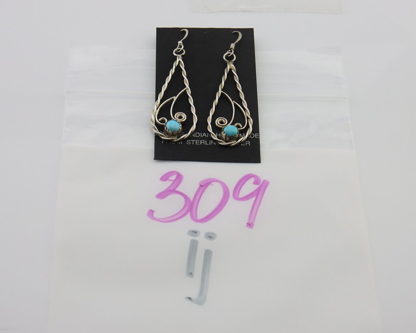 Navajo Dangle Earrings 925 Silver Natural Turquoise Artist Signed JB C.80's