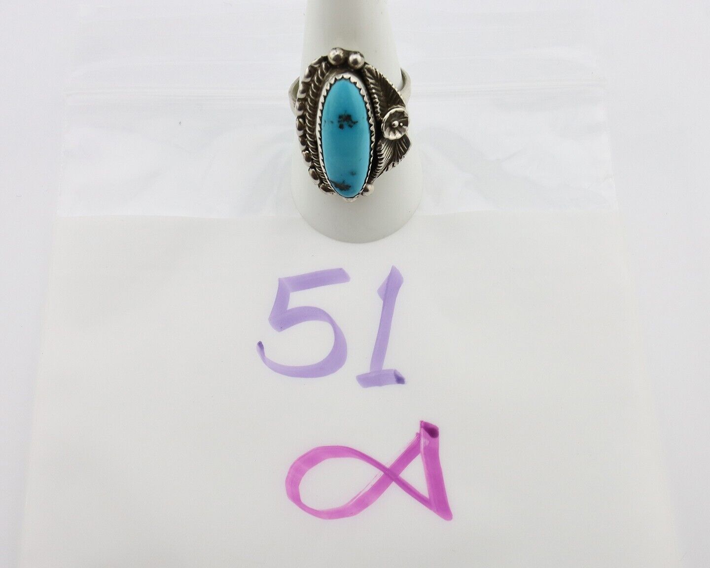 Navajo Ring 925 Silver Sleeping Beauty Turquoise Signed SC C.80's