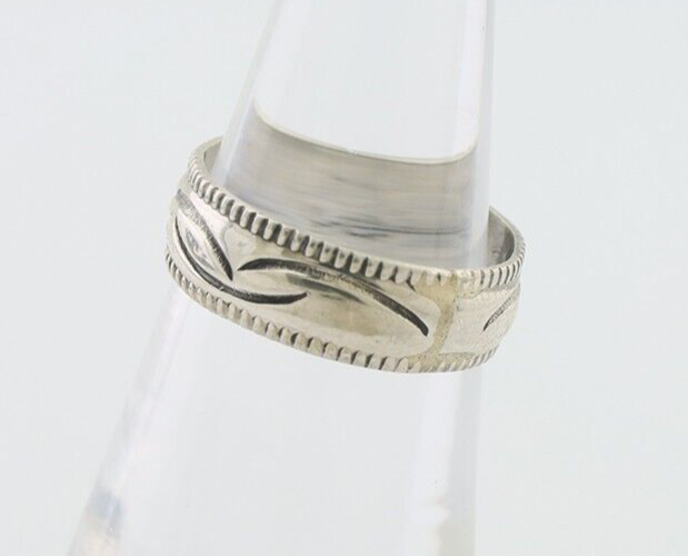 Navajo Hand Stamped Band 925 Silver 6.0 mm Native Artist Size 6.0 C.80's