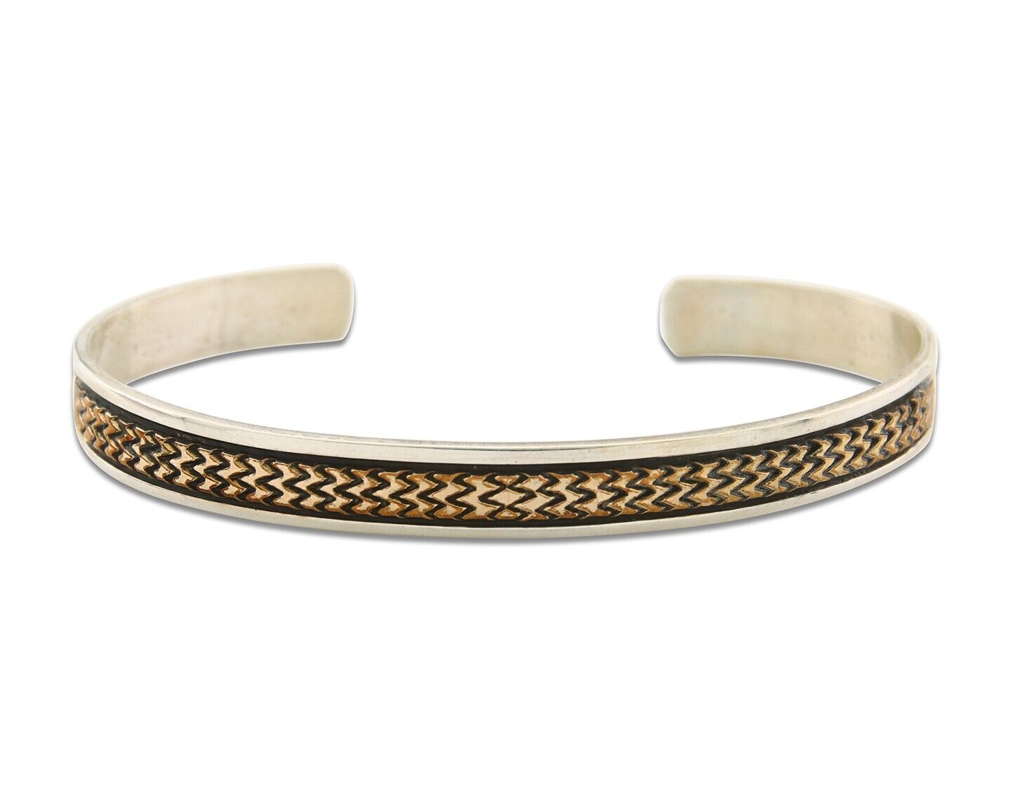 Navajo Bracelet 925 Silver & 14k Gold Signed MM Rogers C.80's