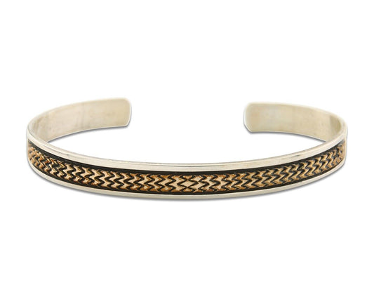 Navajo Bracelet 925 Silver & 12k Yellow Gold Filled Signed R C.80's