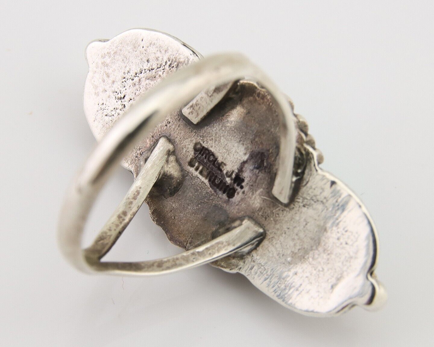 Navajo Ring 925 Silver Natural Slab Turquoise Artist Signed Circle JW C.80's