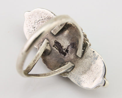Navajo Ring 925 Silver Natural Slab Turquoise Artist Signed Circle JW C.80's
