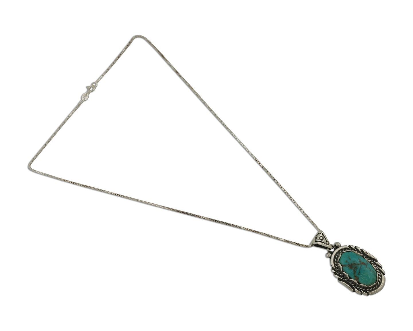Navajo Necklace 925 Silver Natural Turquoise Sun Stamp C.80s
