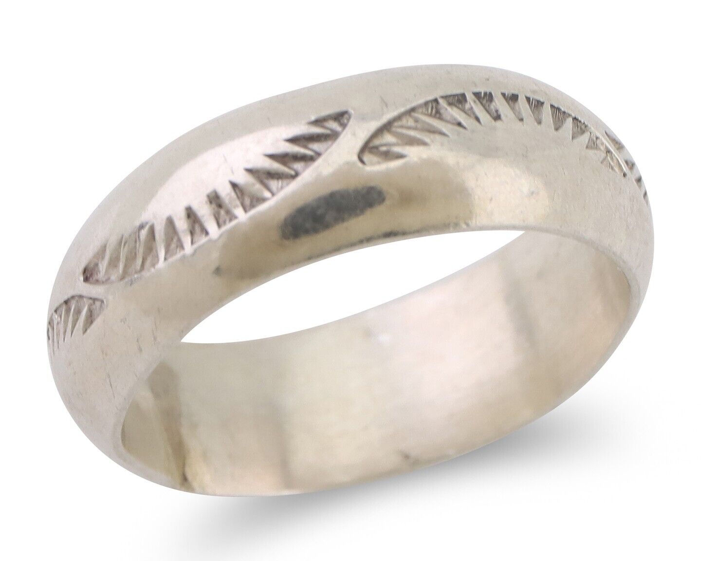 Navajo Hand Stamped Band 925 Silver 6.0 mm Signed Larry Chavez Size 6.5 C.80's