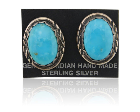 Navajo Earrings 925 Blue Kingman Turquoise Native American Artist C80s