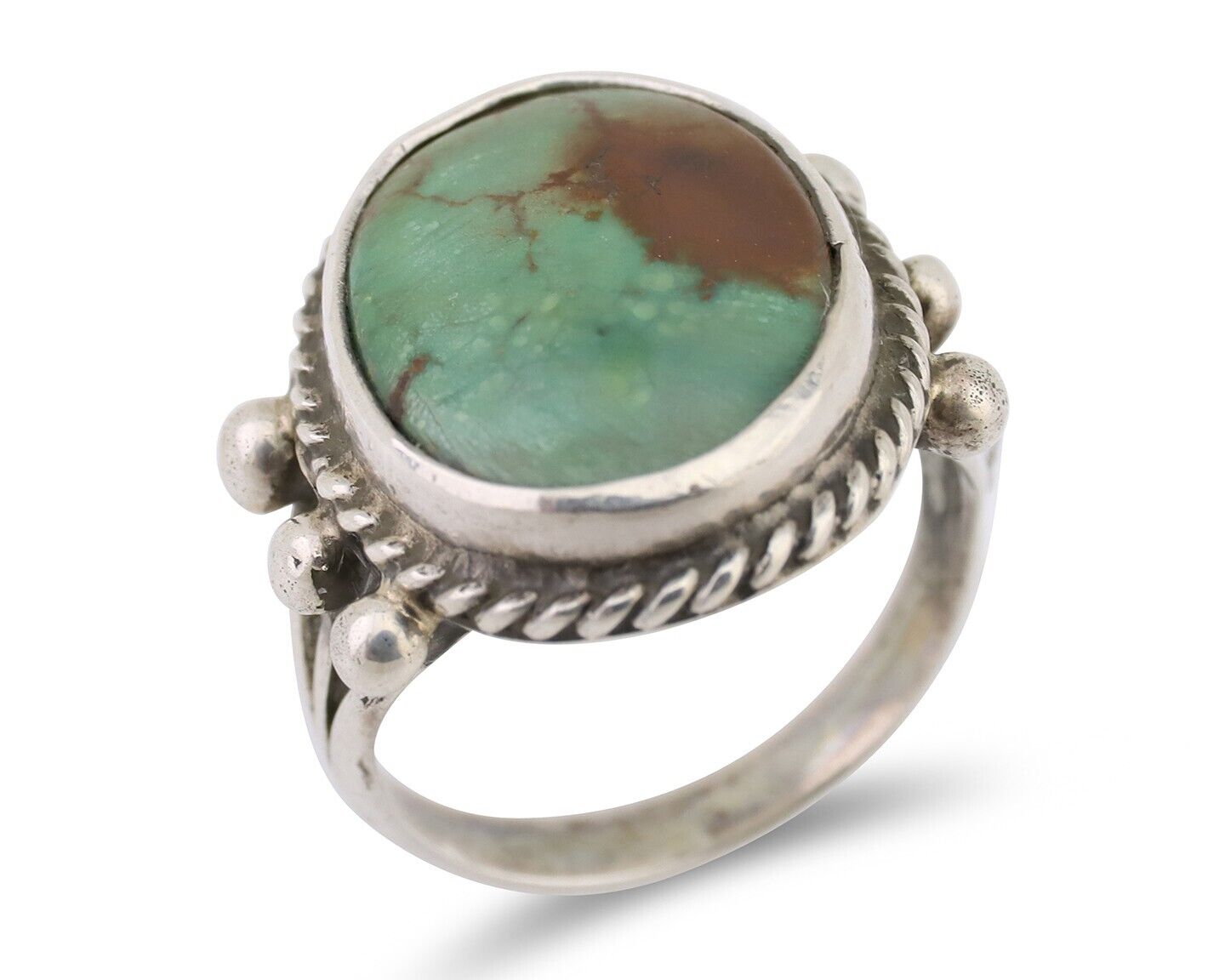 Navajo Ring 925 Silver Natural Green Turquoise Artist Signed MC C.80's