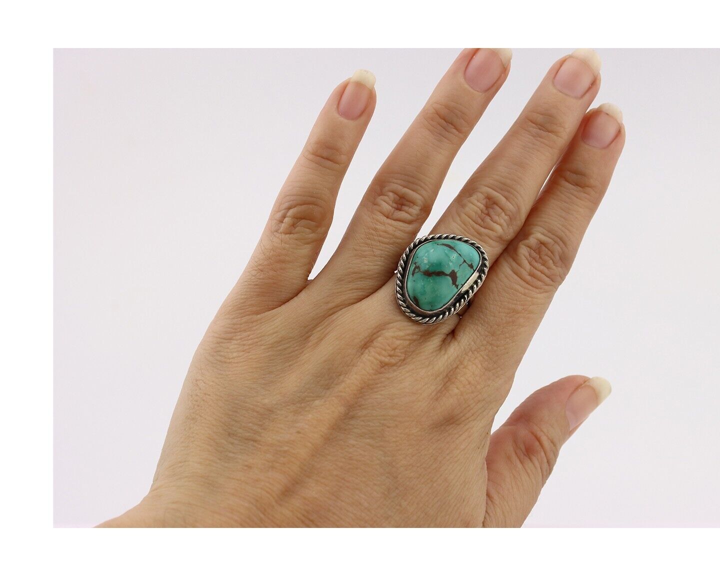 Navajo Ring 925 Silver Blue Turquoise Artist Signed N C.80's