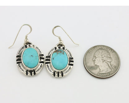 Navajo Handmade Earrings 925 Silver Natural Arizona Turquoise Signed Gecko C.80s