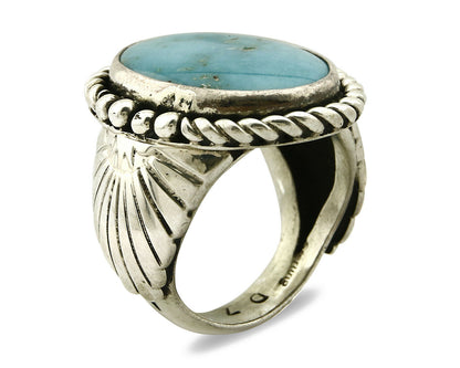 Navajo Ring .925 SOLID Silver Castle Dome Turquoise Signed Doug Zachary C.80's