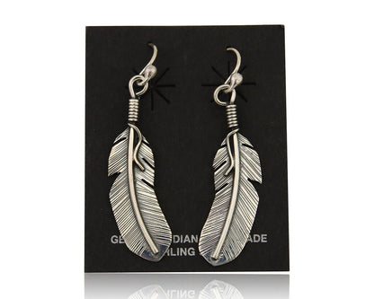 Navajo Eagle Feather Dangle Earrings 925 Silver Native American Artist C.80's