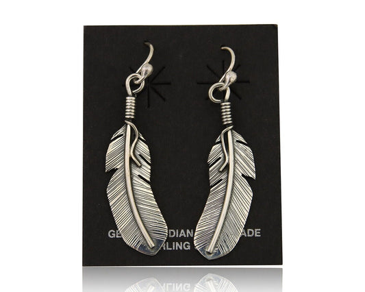 Navajo Eagle Feather Dangle Earrings 925 Silver Native American Artist C.80's