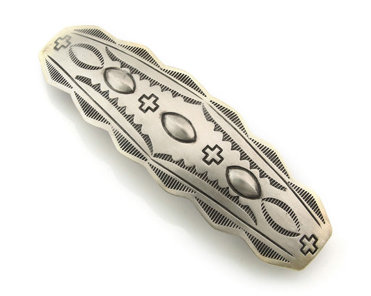 Vintage Navajo Barrette 925 Sterling Silver Hand Stamped Signed Livingston
