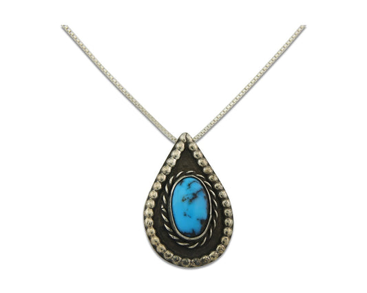 Navajo Sterling Silver Necklace Authentic Turquoise Vintage Handmade